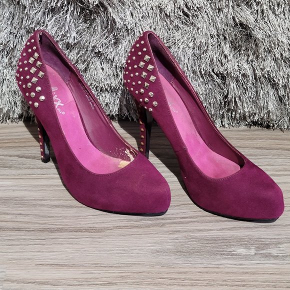 MixxShuz Magenta Suede Studded Platform Heels Sz 7 - Picture 5 of 9